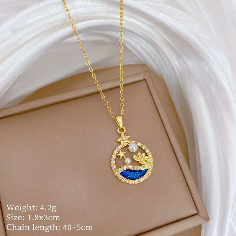 Collana Minimalista Geometrica in Acciaio al Titanio con Pendente in Rame Placcato Oro su Catena a Maglie per Uomo e Donna