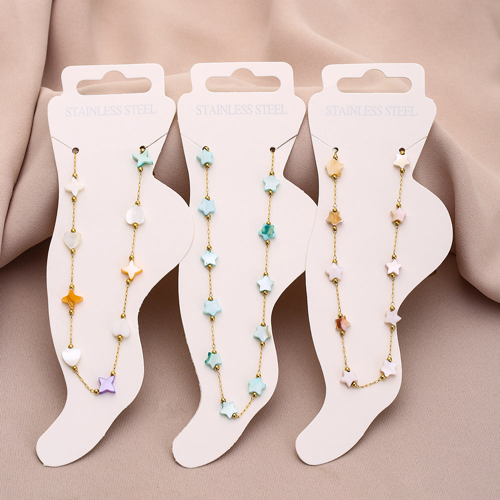 Tobillera geométrica de concha de moda para mujer hecha de acero de titanio Elegante accesorio de verano