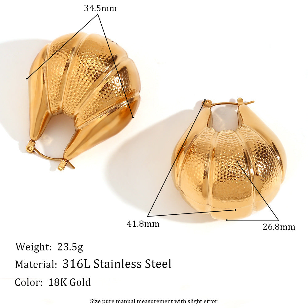 Vintage-Inspired Peanut-Shaped Stainless Steel Earrings with 18K Gold Plating for Women