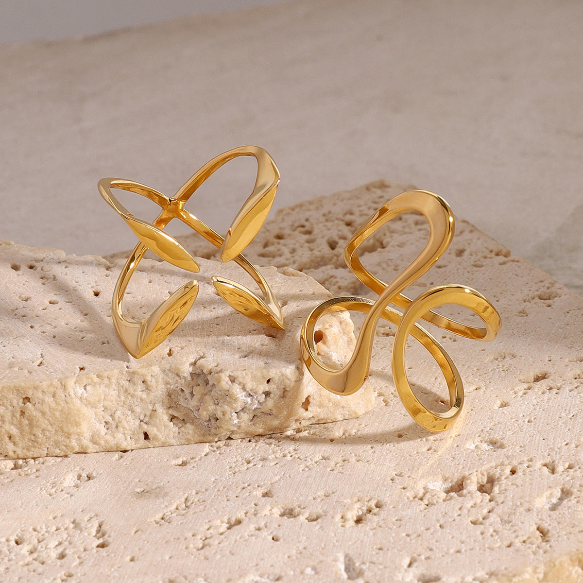 Geometric Plated Stainless Steel Ring for Women