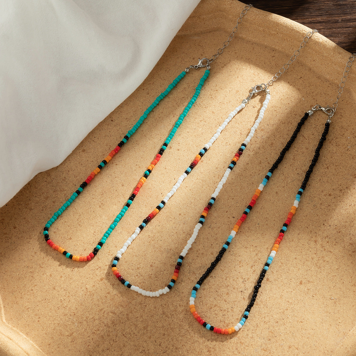 Bohemian Sweet Geometric Round Resin Beaded Turquoise Pendant Ball Chain Necklace for Women