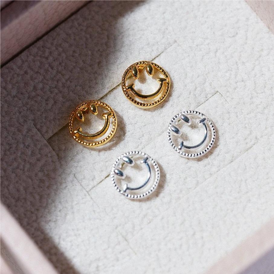 Sweet Minimalist Geometric Smile Stud Earrings in 925 Sterling Silver with Pearl Inlay