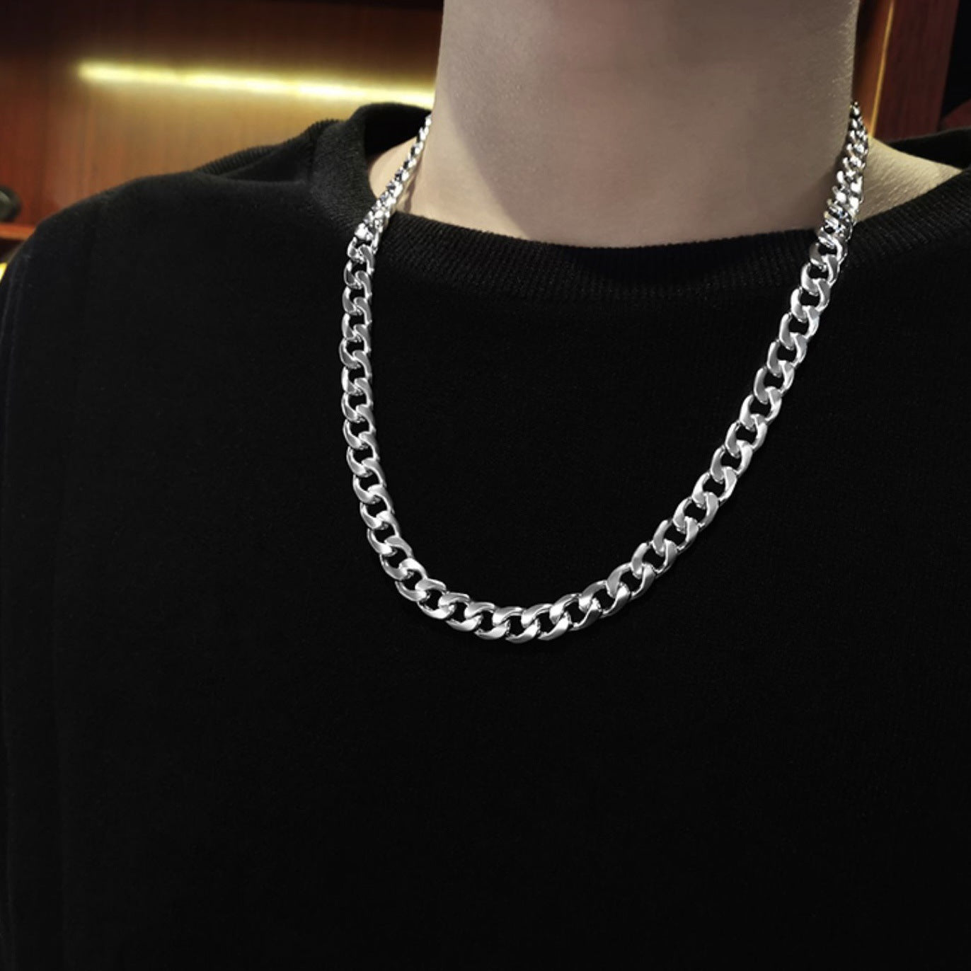 Collar de cadena cubana de acero inoxidable, estilo punk hip hop para hombres y mujeres con acabado galvanizado
