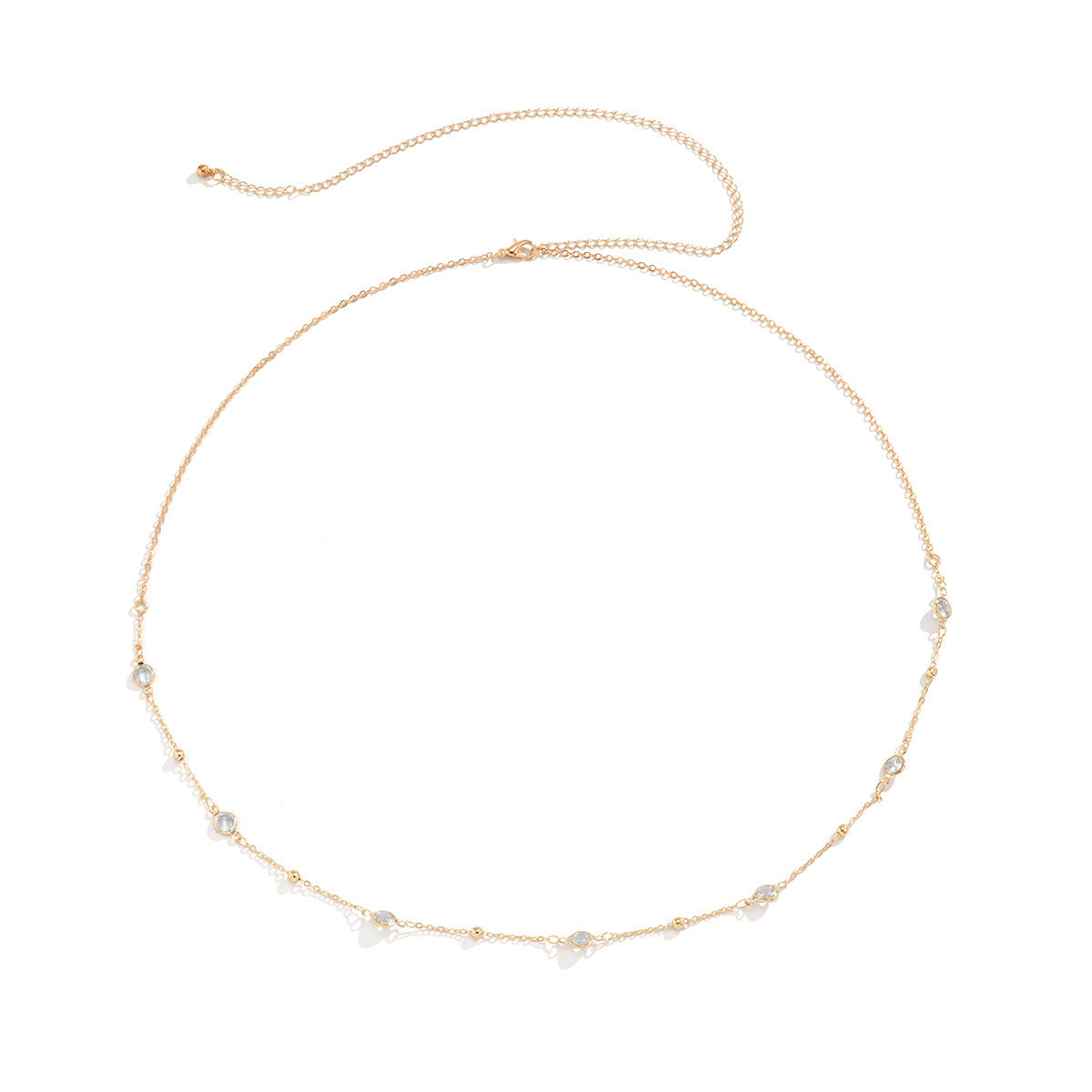 Catena in vita minimalista con strass da donna, con design scavato e chiusura a moschettone in metallo