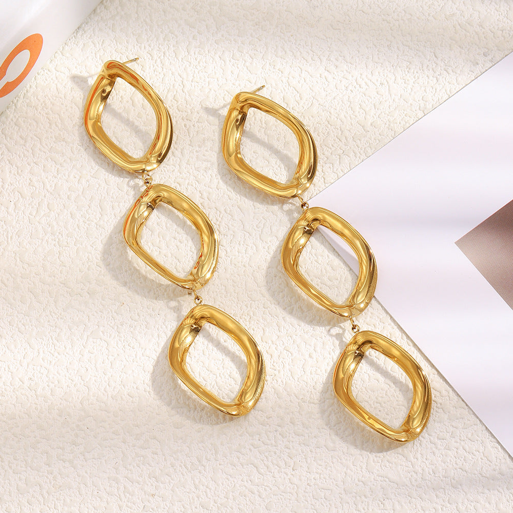 Pendientes de Acero Inoxidable Minimalistas con Baño de Rodio, Tono Oro de 18K, con Diseño Geométrico en Forma de Diamante para Mujer