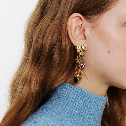 Pendientes colgantes elegantes de acero inoxidable con forma de corazón y acabado chapado para mujer