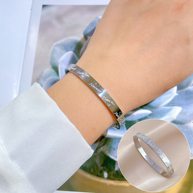 Minimalist Luxury Bohemian Titanium Steel Bracelet with Mother-of-Pearl Smile Charm