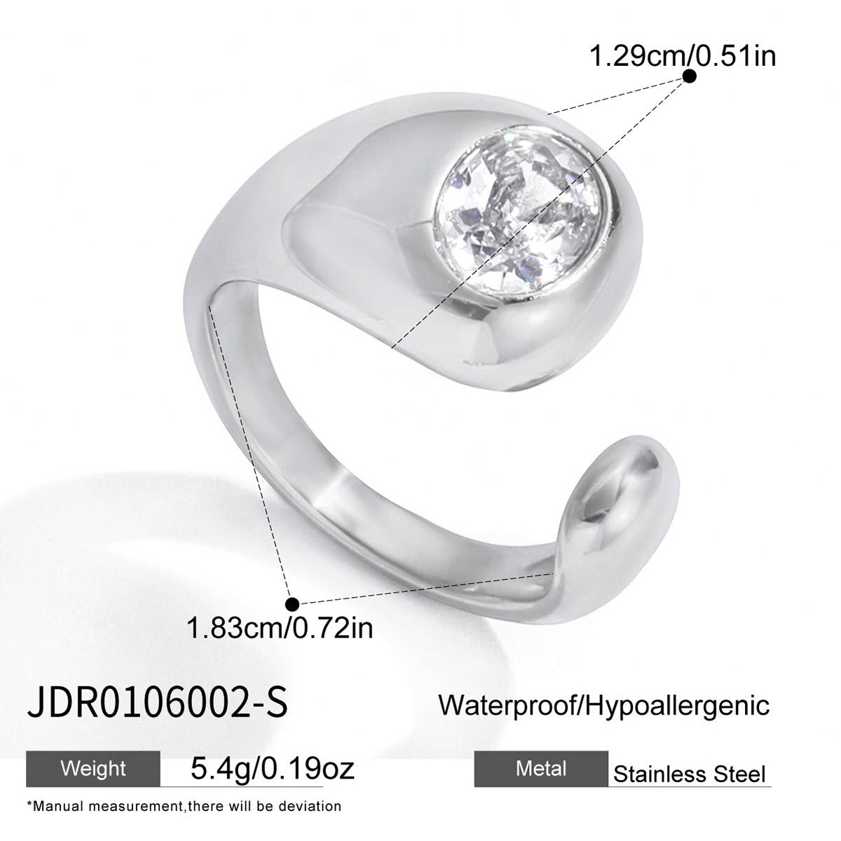Minimalist Luxury Geometric Stainless Steel PVD Ring with Cubic Zirconia for Women