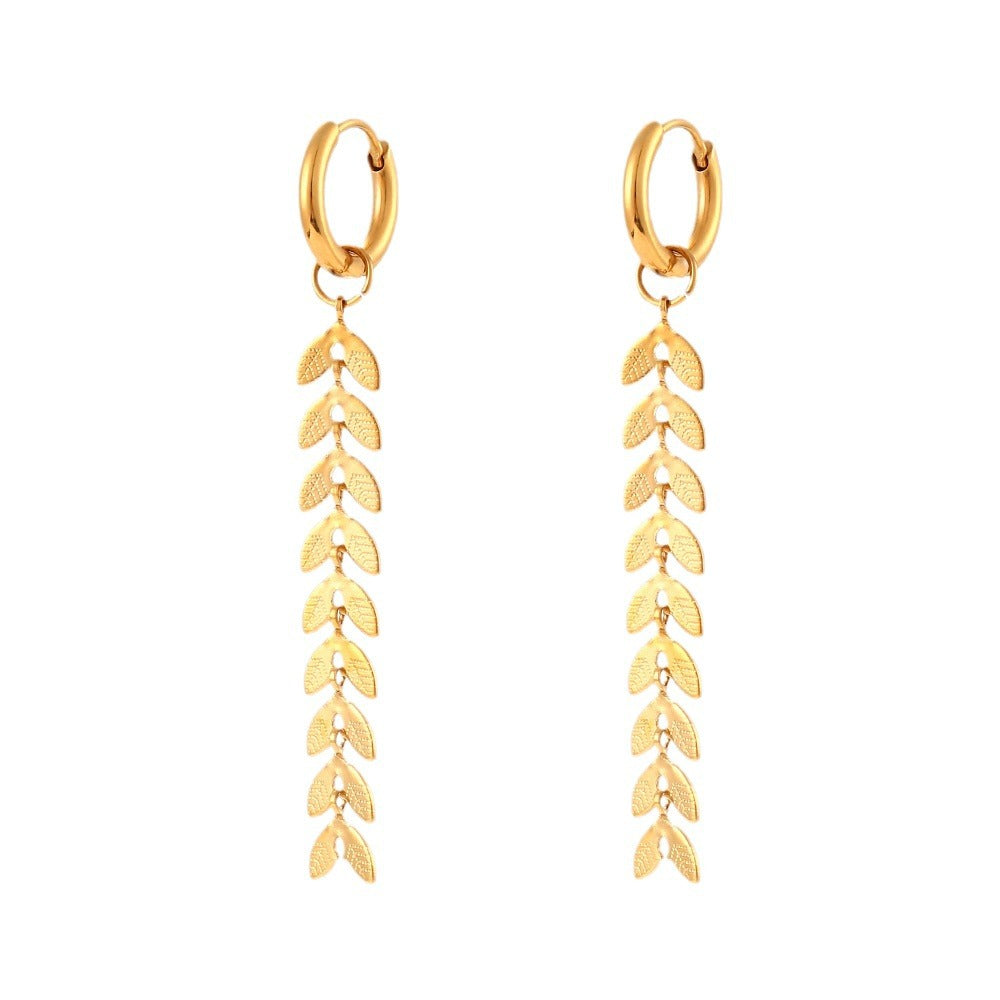 Minimalist Fashion Ear Cuffs with Geometric Leaf Shape Stainless Steel Earrings with 18K Gold Plating and Fish Tail Chain