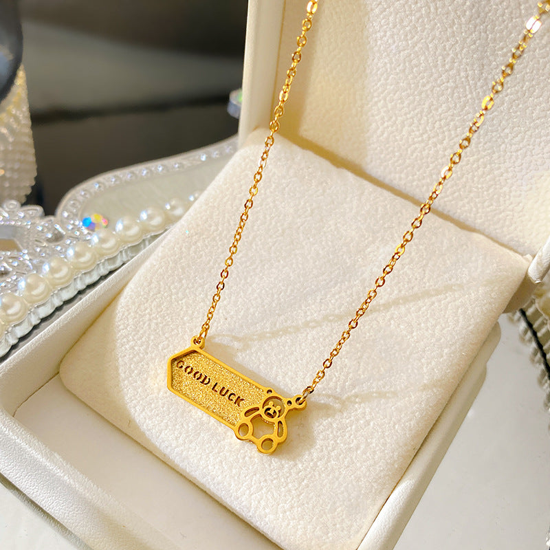 Hollow Bear Letter Titanium Steel Necklace