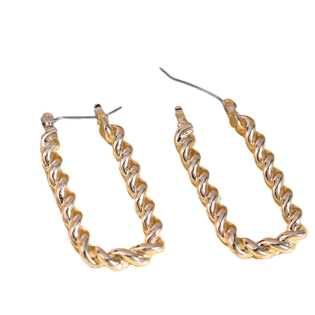 Pendientes de tuerca retro de diseño geométrico de cuerda trenzada de estilo francés para mujer con cuerpo de aleación pulida y acabado galvanizado