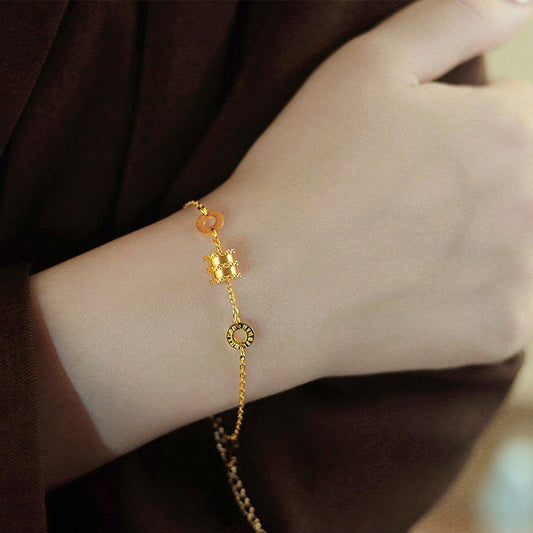 Bracciale minimalist in acciaio al titanio a forma di foglia per donna con placcatura in oro 18K, elegante design ispirato ai fiori