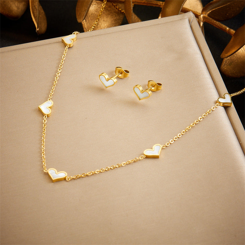 Set Collana Orecchini Bracciale a Cuore in Acciaio Inossidabile Placcato Minimalista
