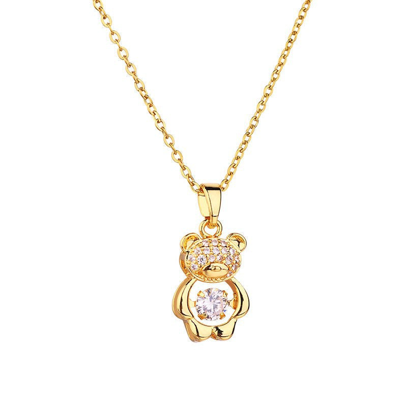 Collana con ciondolo a orsetto carino per donna in acciaio al titanio placcato oro con catena a maglie lunghe e design floreale irregolare