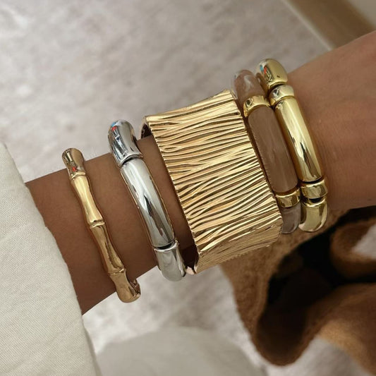 Conjunto de pulseras de aleación a rayas irregulares y cuadradas