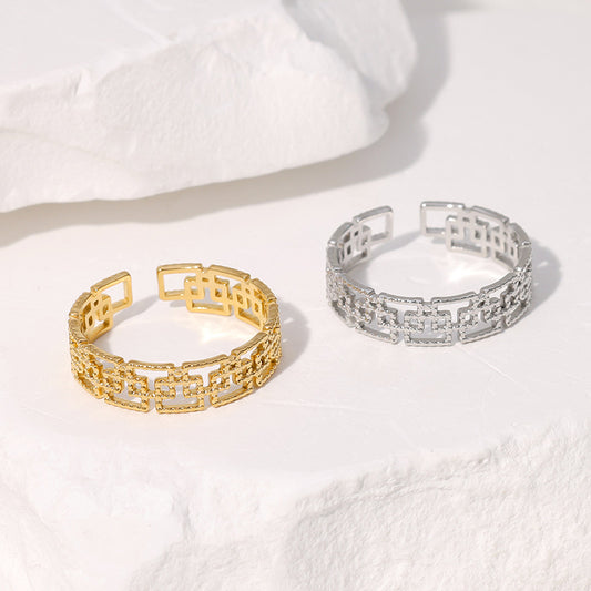 Minimalist Geometric Open Band Ring in Stainless Steel with Plated Finish for Women