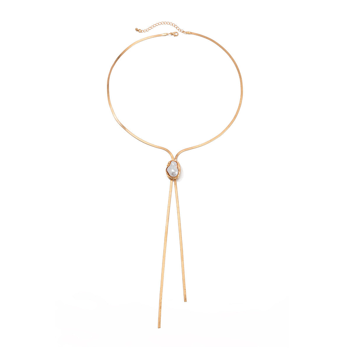 Collar con colgante geométrico de inspiración barroca con perla de imitación y cadena de serpiente de aleación de cobre bañada en oro para mujer