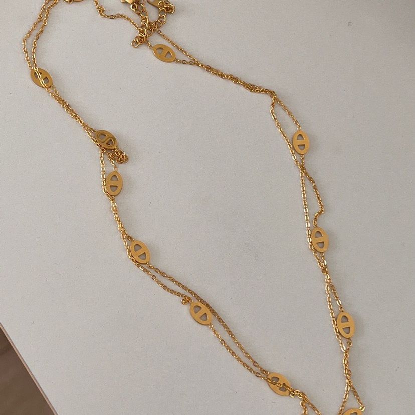 Collar Doble Capa Minimalista de Acero de Titanio en Forma de U para Suéter con Baño para Mujer
