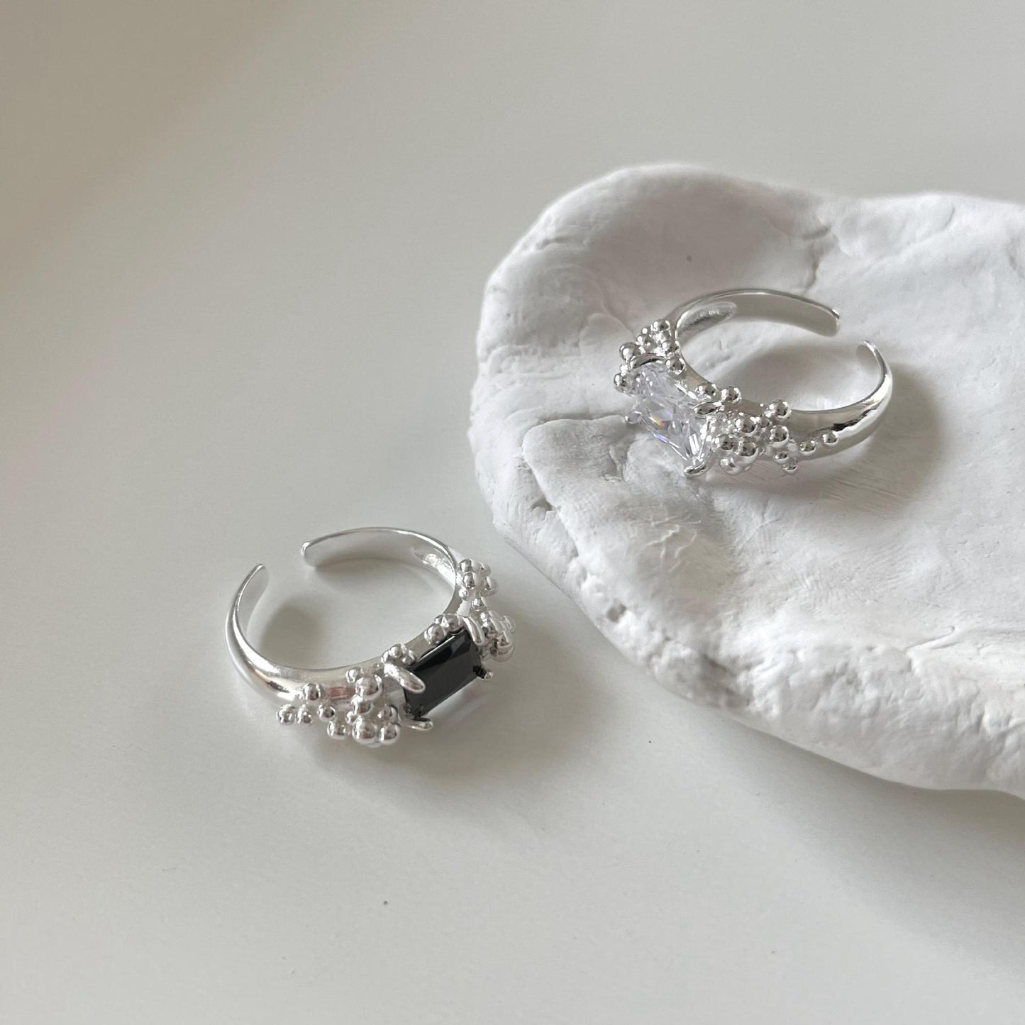Minimalist Irregular Geometric Bubble Zirconia Ring for Women in Sterling Silver 925