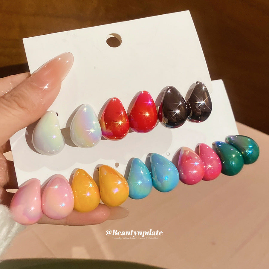 Orecchini a perno a goccia in acrilico iridescente da donna, stile minimalista moderno, alla moda per tutti i giorni, gioielli leggeri e lussuosi
