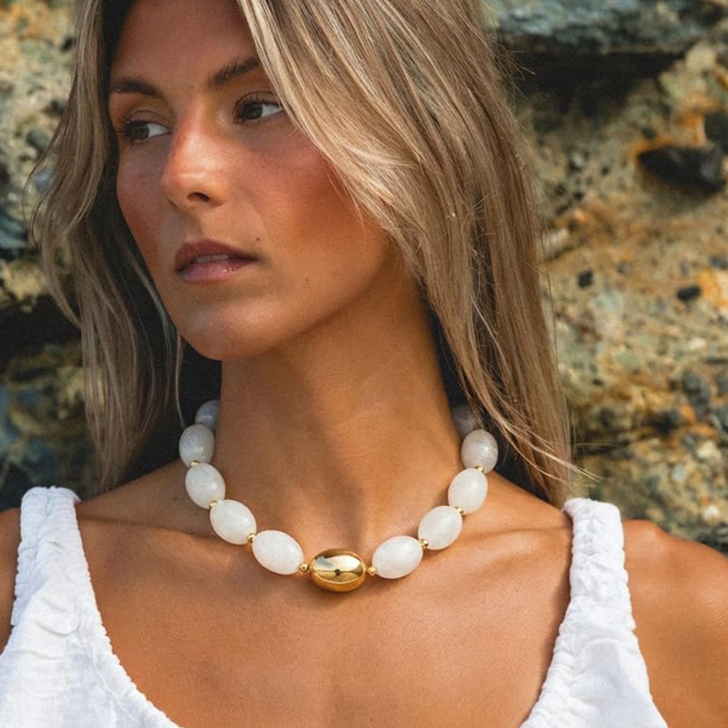 Bohemian Minimalist Geometric Resin Beaded Necklace for Women Casual Cable Chain Choker
