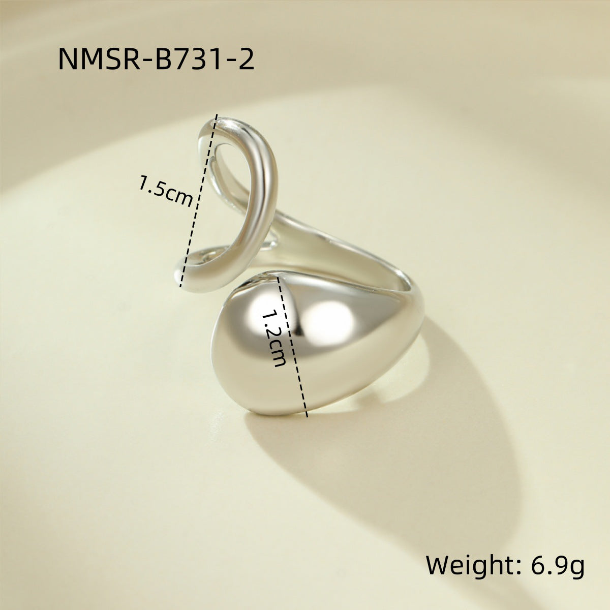 Geometric Stainless Steel Open Ring with Plated Finish for Women, Irregular Shape Fashionable Office Wear Jewelry