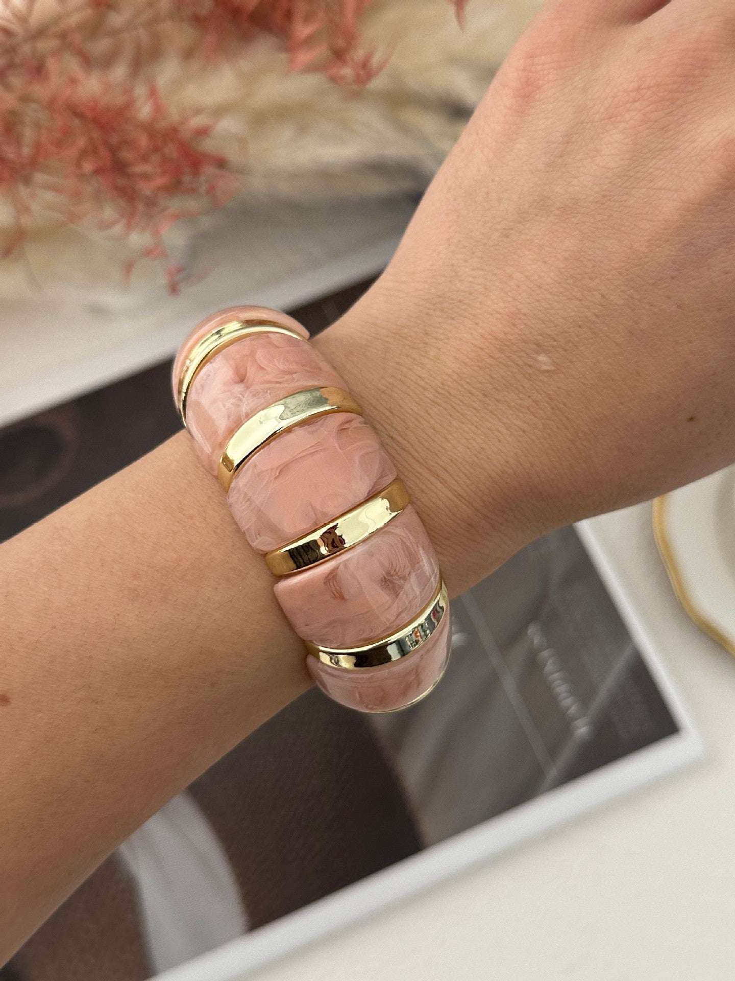 Geometric Plated Acrylic Wide Cuff Bracelet