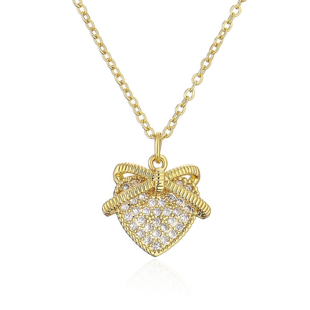 Elegant French-Style Heart-Shaped Zircon and Pearl Pendant Necklace for Women in Copper with Minimalist Design