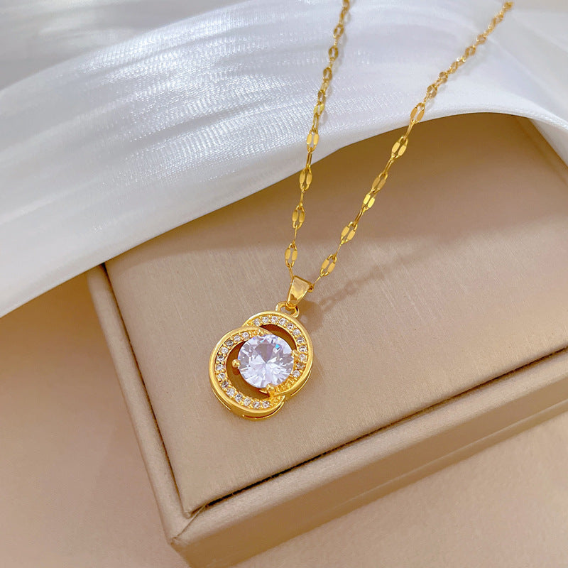 Collana con ciondolo a luna geometrica minimalista da donna e uomo, catena a serpente in acciaio inossidabile con intarsio di zirconi