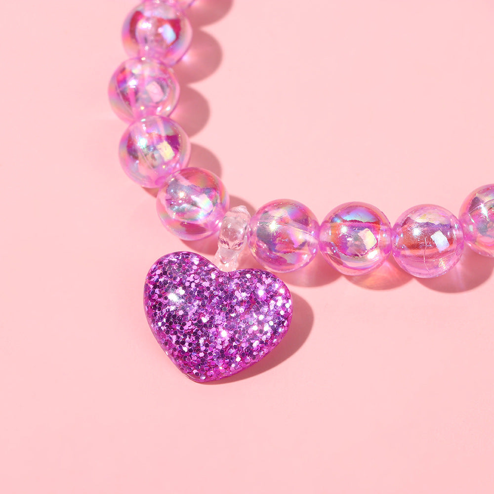 Braccialetto per bambini in resina a forma di cuore con perline, stile principessa cartone animato e lavorazione artigianale