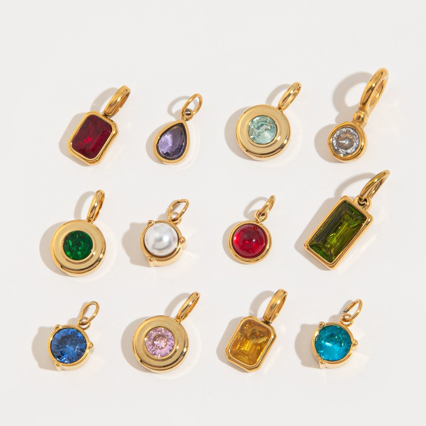 Vintage Geometric Stainless Steel 18K Gold Plated PVD DIY Charm Bar Necklace with 12 Birthstones