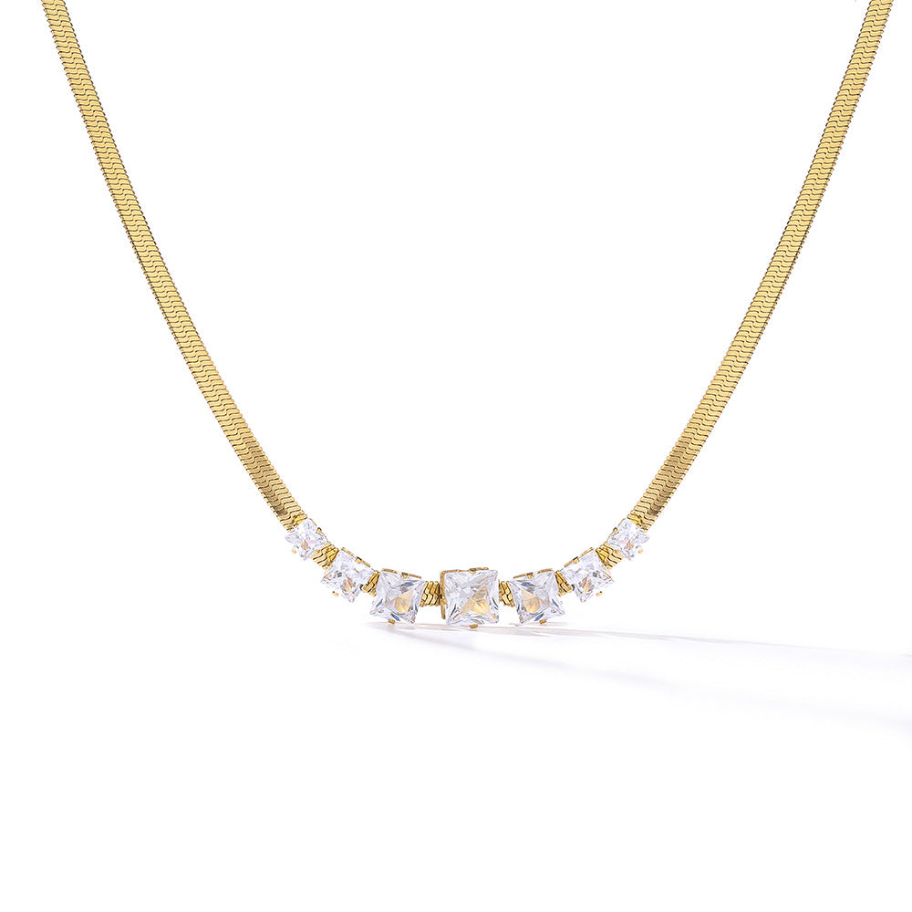 Minimalist Geometric Titanium Steel Necklace with Gold Plating and Zircon Accents for Women
