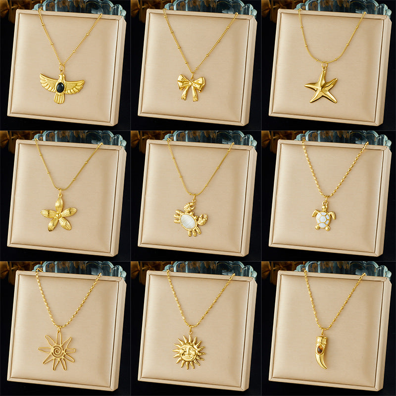 Vintage Gold Plated Stainless Steel Star Butterfly Animal Hollow Pendant Necklace for Women