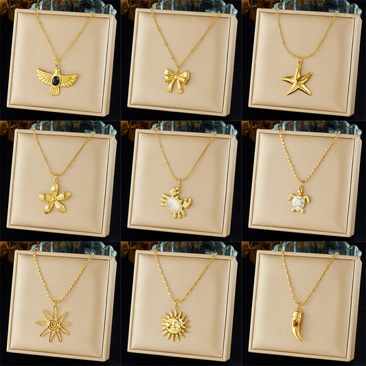 Vintage Gold Plated Stainless Steel Star Butterfly Animal Hollow Pendant Necklace for Women