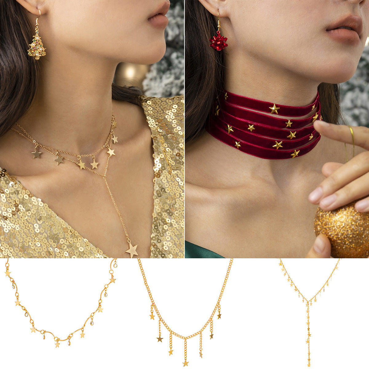Minimalist Star-Shaped Pendant Necklace with Tassel Detail, Electroplated Copper on Metal Chain for Women