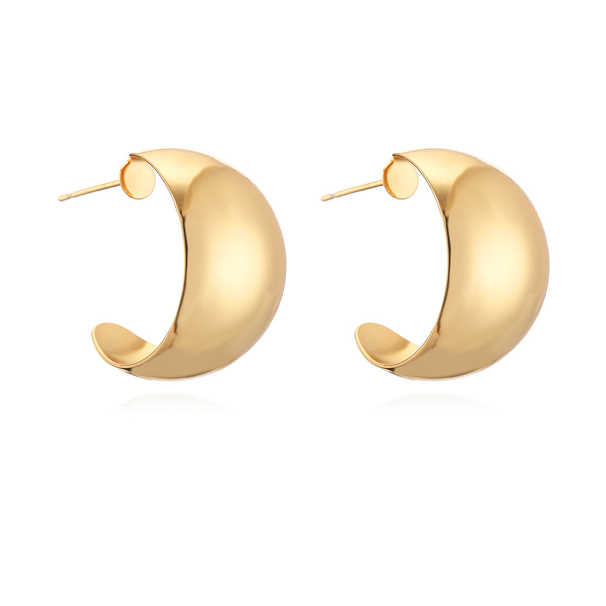 Minimalist Geometric C-Shaped Copper Earrings with 18K Gold Plating for Women