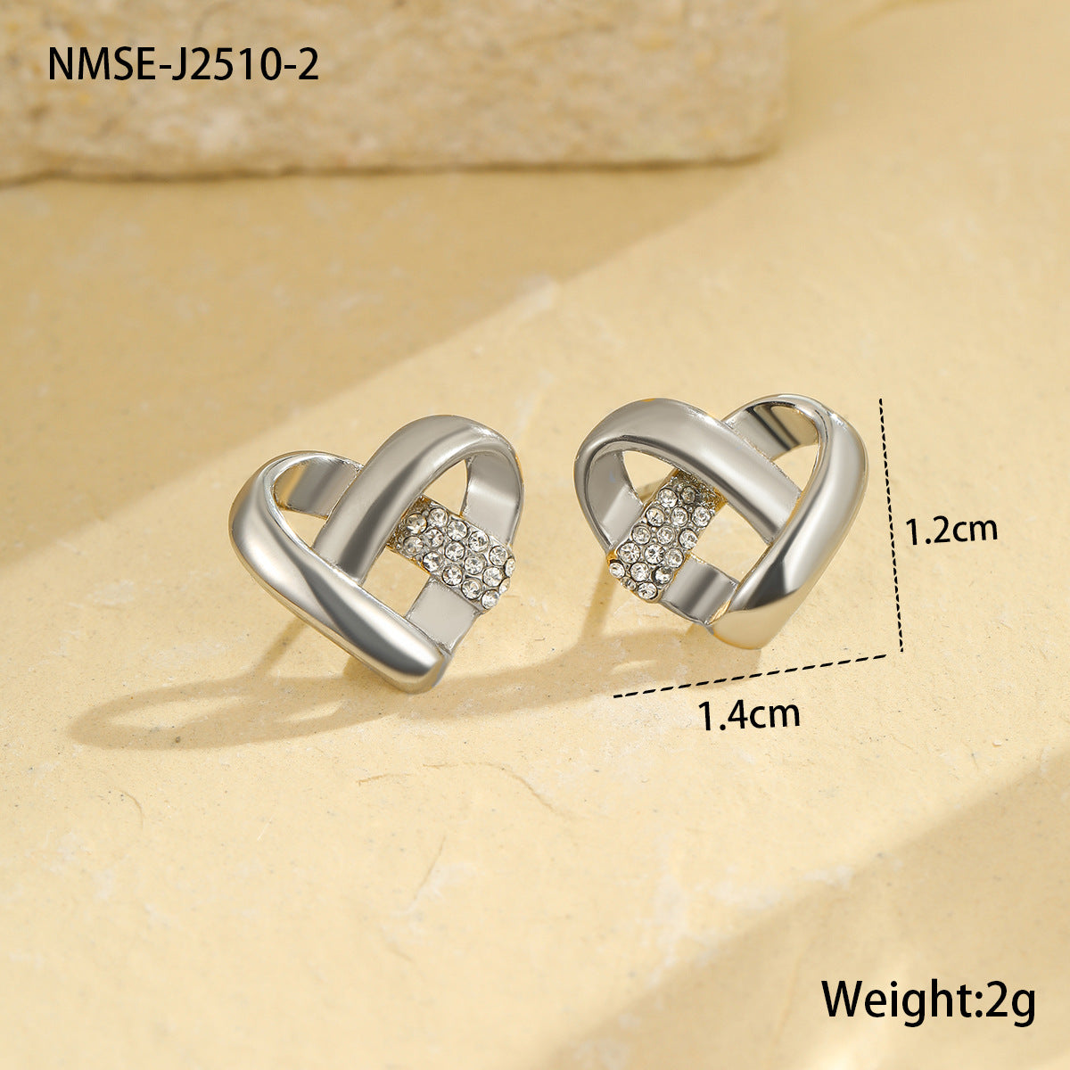 Pendientes de botón minimalistas de acero inoxidable con forma de corazón y incrustaciones de diamantes de imitación para mujer