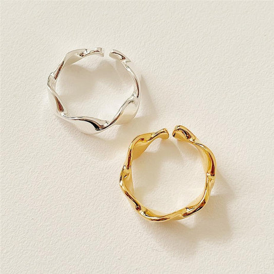 Anillo Ondulado Retorcido Geométrico de Plata de Ley 925 Minimalista Vintage para Mujer