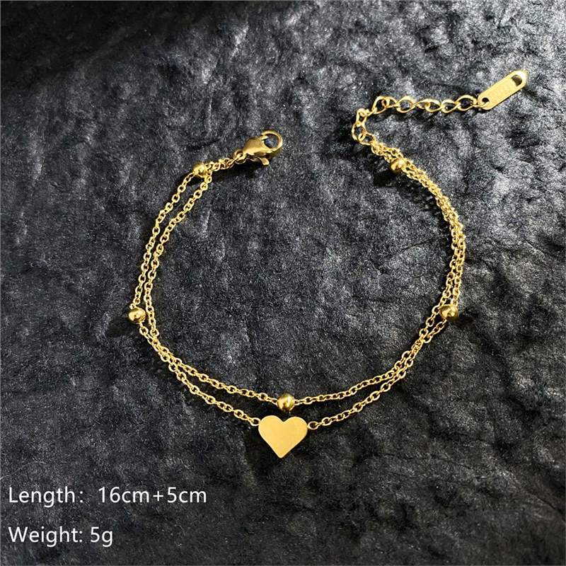 Original Design Geometric Four-Leaf Clover Roman Numeral Double-Layer Bracelet in Titanium Steel with Gold Plating
