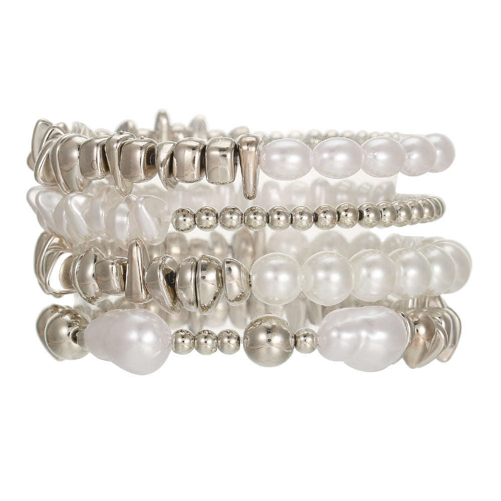 Irregular Geometric Baroque Imitation Pearl and Crystal Beaded Bracelet for Women
