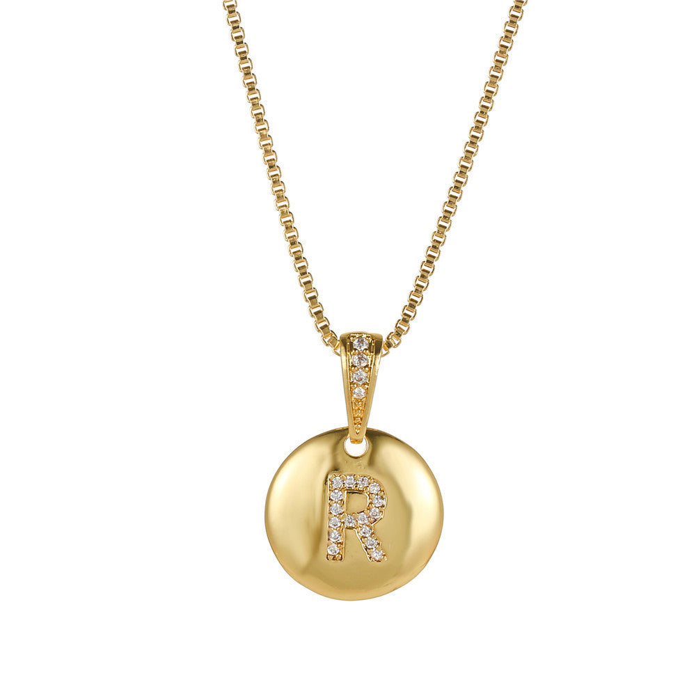 Vintage Sweet Geometric Letter Brass Inlay Cubic Zirconia Necklace Box Chain for Women