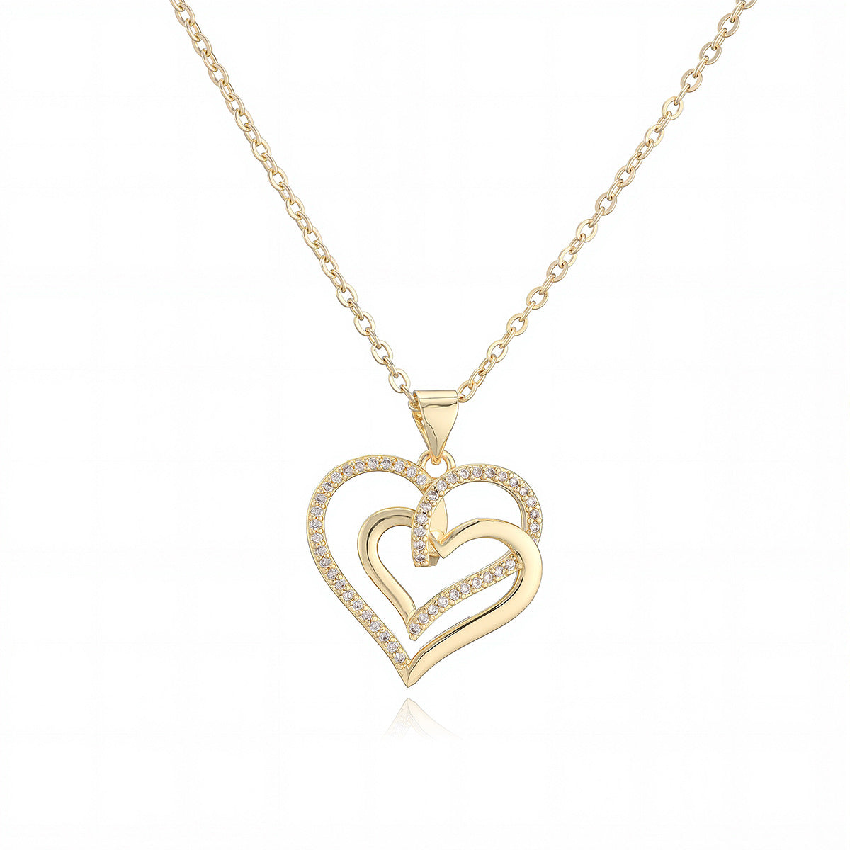 Minimalist Elegant Gold Plated Brass Heart Cubic Zirconia Pendant Necklace for Women