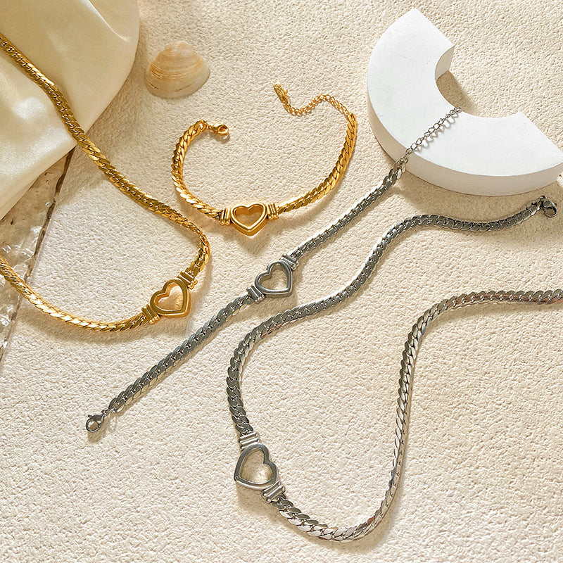 Minimalist Gold Plated Titanium Steel Heart Necklace Unisex Hollow Design