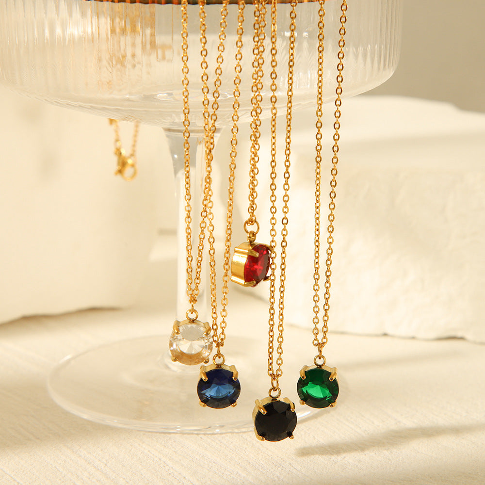 Collana Minimalista in Acciaio al Titanio Geometrica con Intarsio di Strass per Donna, Gioiello con Pendente Ipoallergenico e Resistente allo Sbiadimento