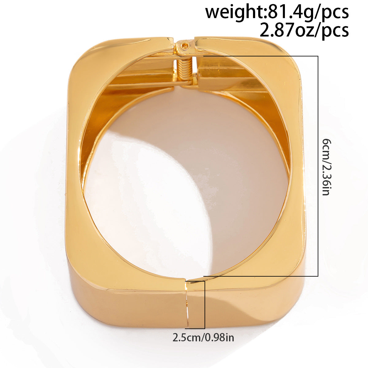Fashionable Geometric Square Plated Zinc Alloy Wide Cuff Bracelet for Women