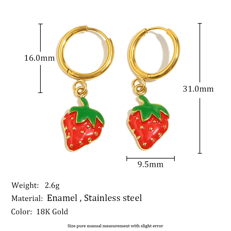 Orecchini da donna creativi in acciaio inossidabile a forma di frutta, placcati oro 18K e con smalto.