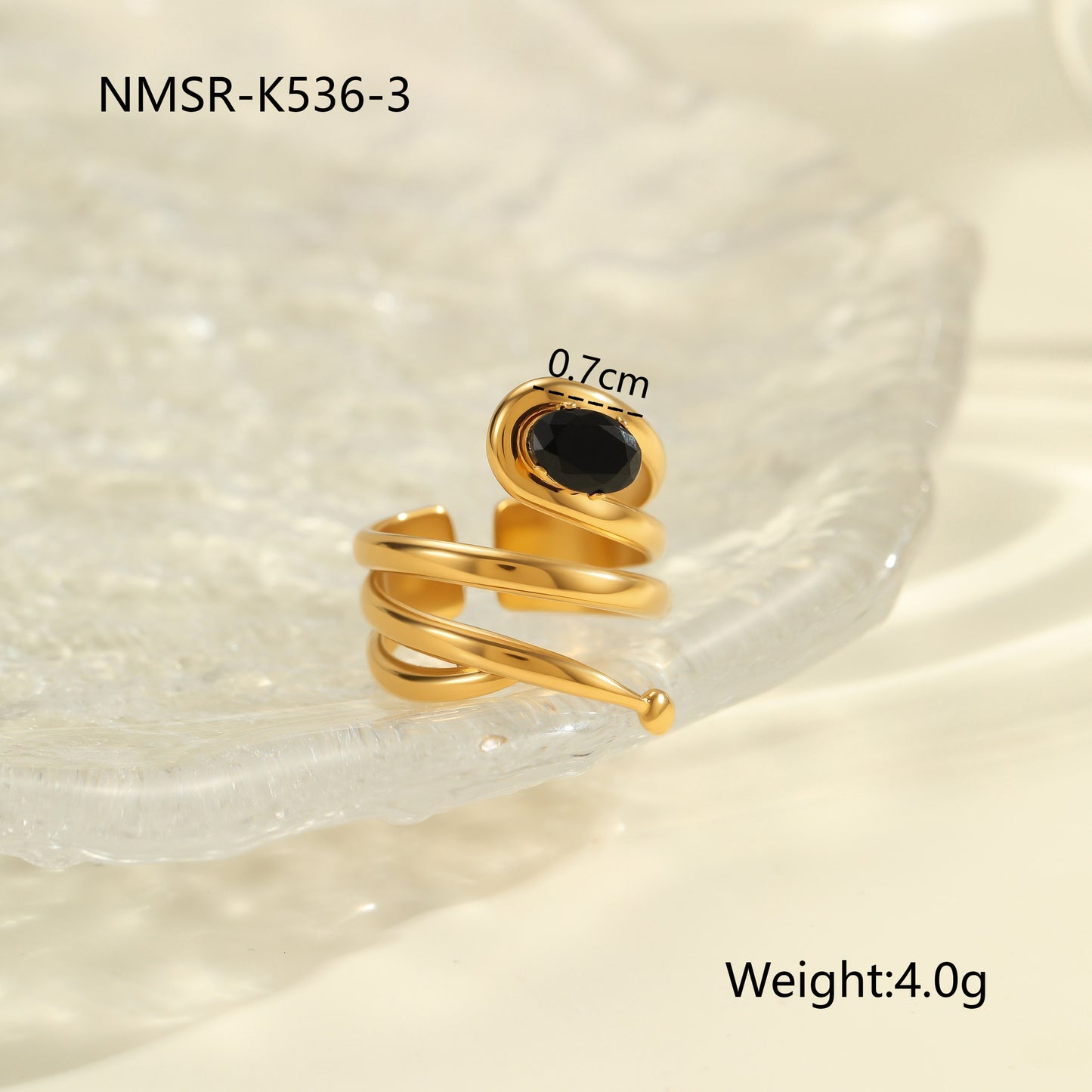 Anillo de acero titanio geométrico minimalista con incrustaciones de diamantes de imitación, banda abierta ajustable para mujer