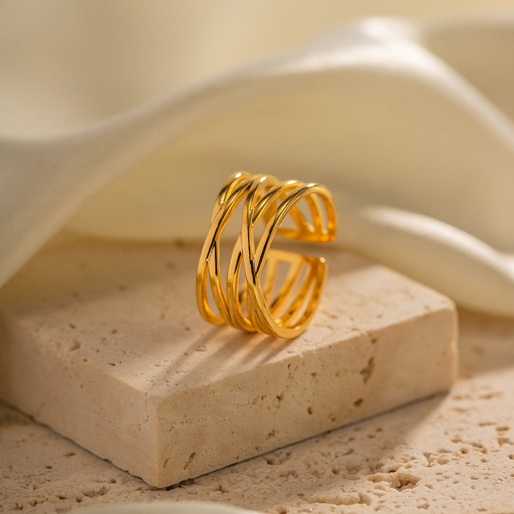 Anillo minimalista de acero inoxidable con diseño geométrico y chapado en oro de 18 quilates para mujer, banda apilable hipoalergénica