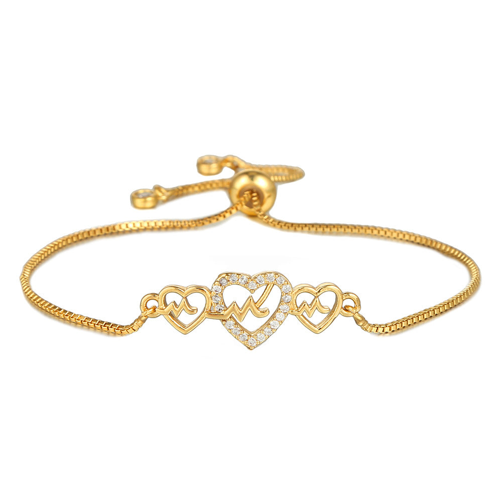 Minimalist Geometric Round Brass Plated Bracelet with Cubic Zirconia for Women