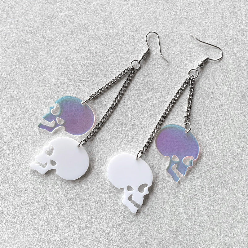 Pendientes Acrílicos Retro de Calavera con Acentos de Colores, Diseño de Personaje de Dibujos Animados, Elegantes y Versátiles para Mujer